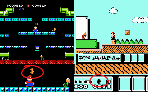 Dois jogos diferentes da franquia Mario Bros, utilizando cifrão com
dois traços.