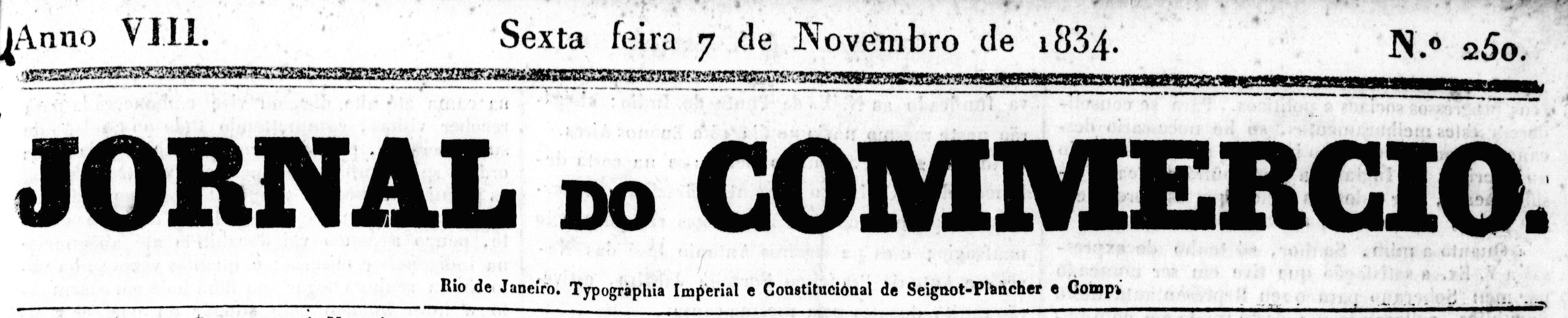 Cabeçalho do 'Jornal do Commercio', edição de 7 de novembro de 1834.