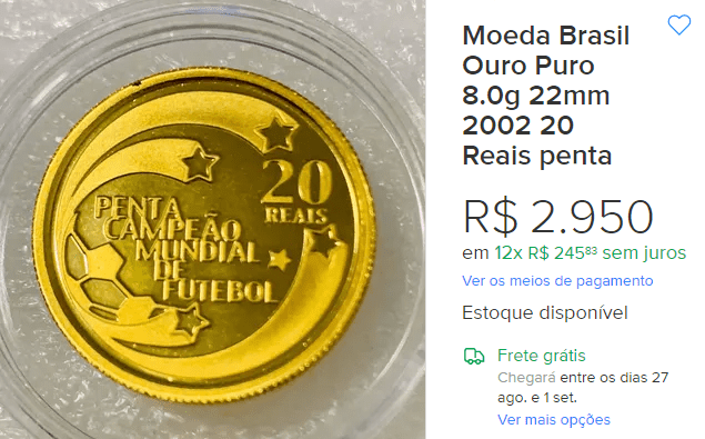 Print do anúncio da moeda de R$20 no Mercado Livre.
