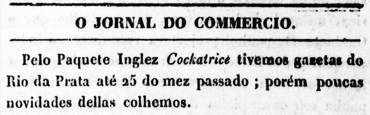 Trecho do 'Jornal do Commercio': poucas novidades do Rio da Prata.