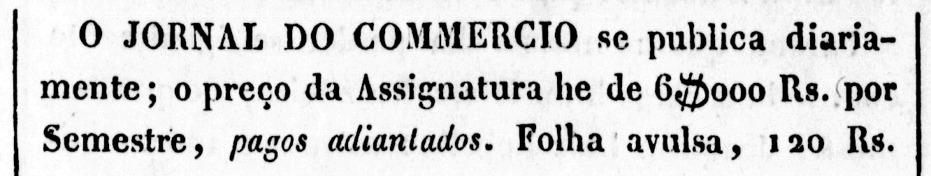 Trecho do 'Jornal do Commercio': preço da assinatura do jornal.